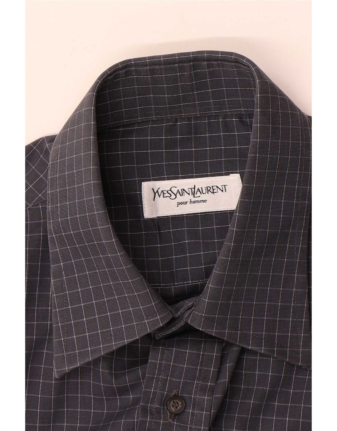 Yves Saint Laurent Mens Shirt Size 40 15 3/4 Medium Grey Gingham