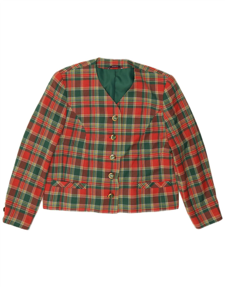 Yessica Womens 5 Button Blazer Jacket EU 42 Large Red Check Viscose