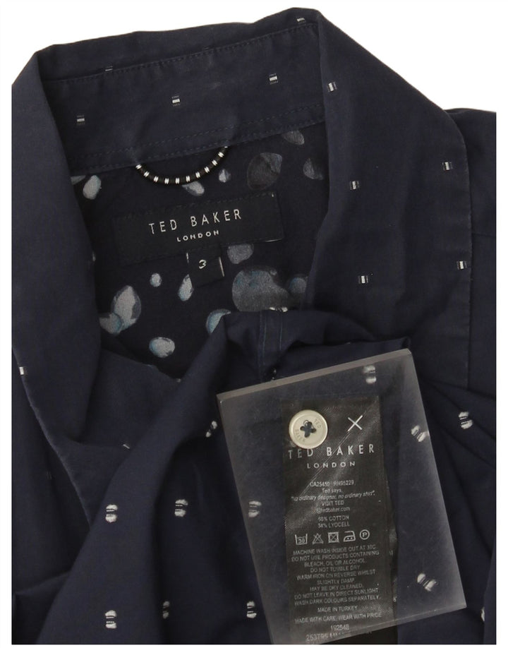 Ted Baker Mens Short Sleeve Shirt Size 3 Medium Navy Blue Geometric Cotton