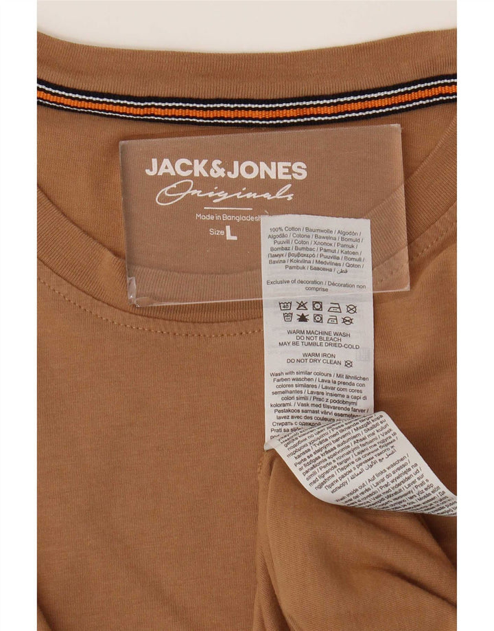 Jack & Jones Mens T-Shirt Top Large Brown Cotton