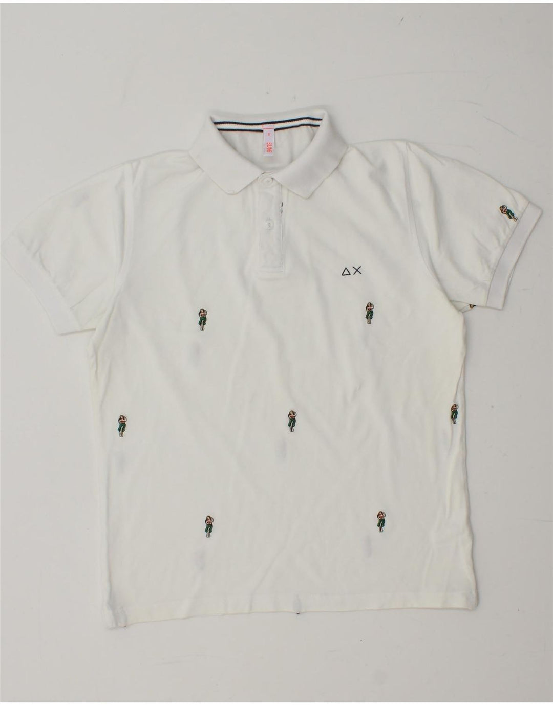 SUN68 Mens Polo Shirt Small White Spotted Cotton