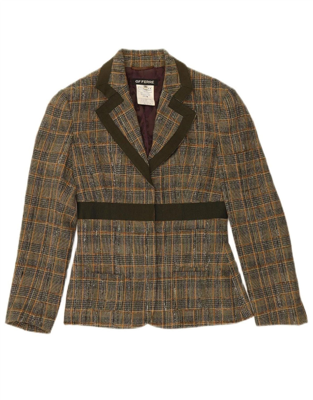 GF FERRE Womens Blazer Jacket IT 40 Small Green Check Viscose Vintage GF Ferre and Second-Hand GF Ferre from Messina Hembry 