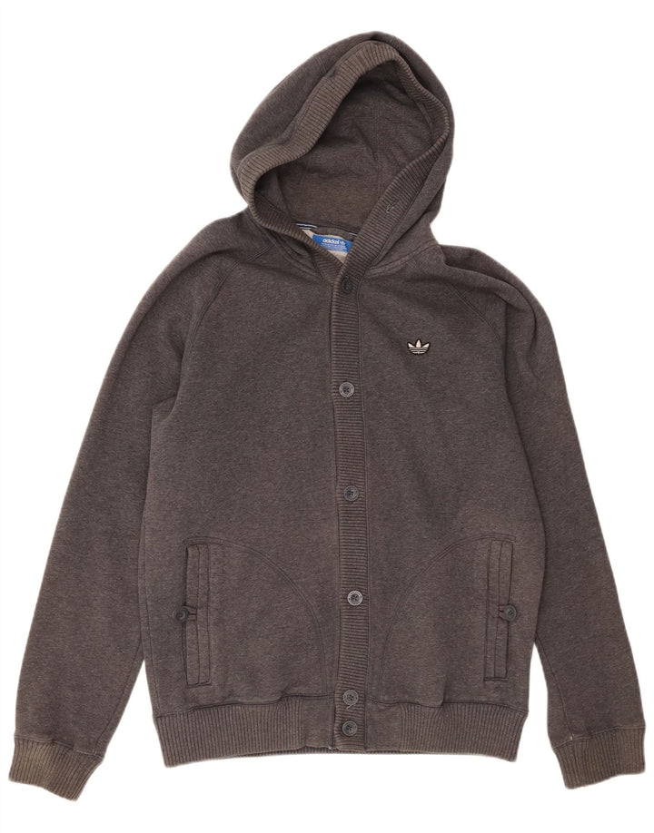 Giacca da ginnastica da uomo con cappuccio Adidas in cotone grigio medio