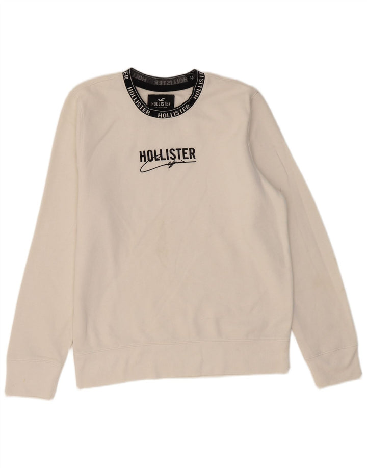 HOLLISTER Mens Graphic Sweatshirt Jumper Medium White Cotton