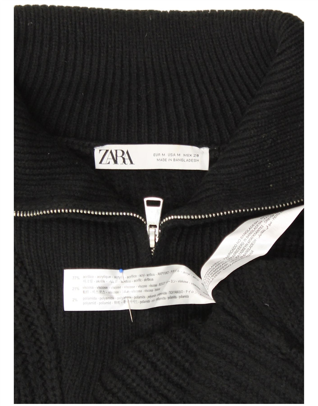 ZARA Womens Oversized Crop Zip Neck Jumper Sweater UK 14 Medium Black