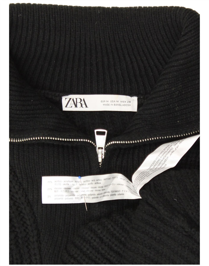 ZARA Womens Oversized Crop Zip Neck Jumper Sweater UK 14 Medium Black