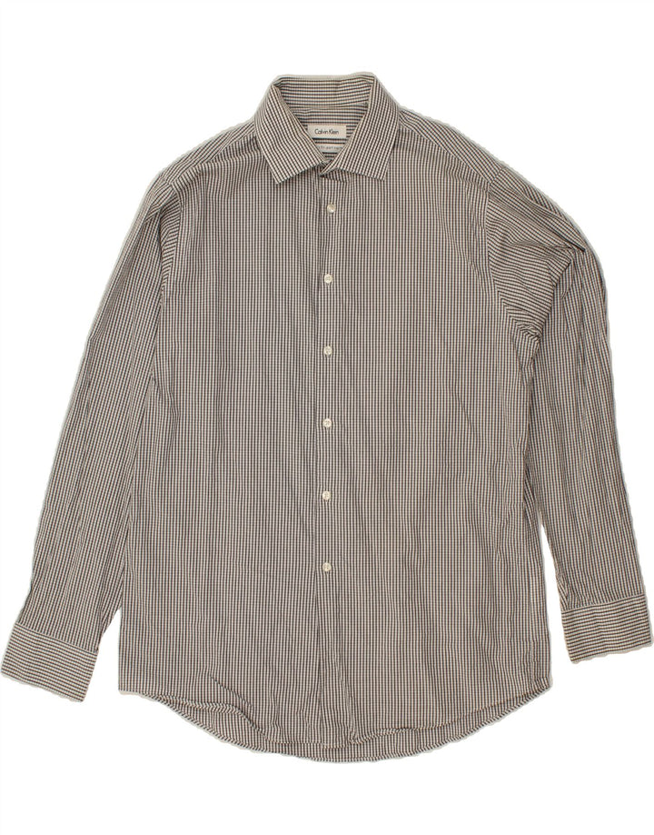 CALVIN KLEIN Mens Regular Fit Shirt Size 16 Large Grey Check Cotton Vintage Calvin Klein and Second-Hand Calvin Klein from Messina Hembry 