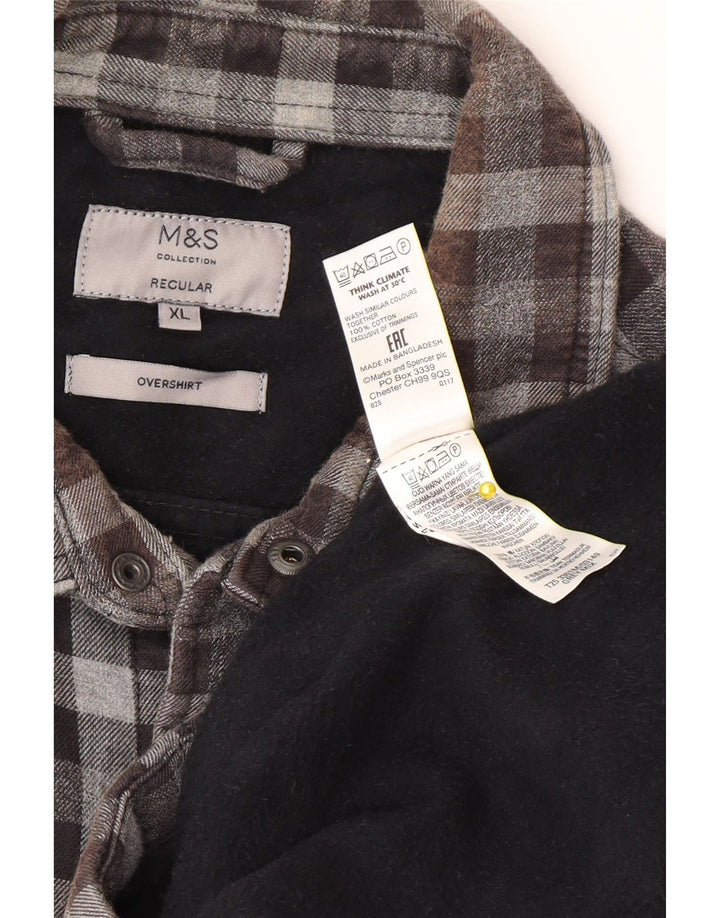 Marks & Spencer Mens Regular Fit Overshirt Flannel Shirt XL Grey Gingham