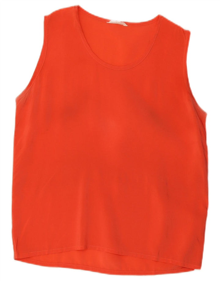 vintage Femme Blouse Top UK 10 Petite Soie Orange