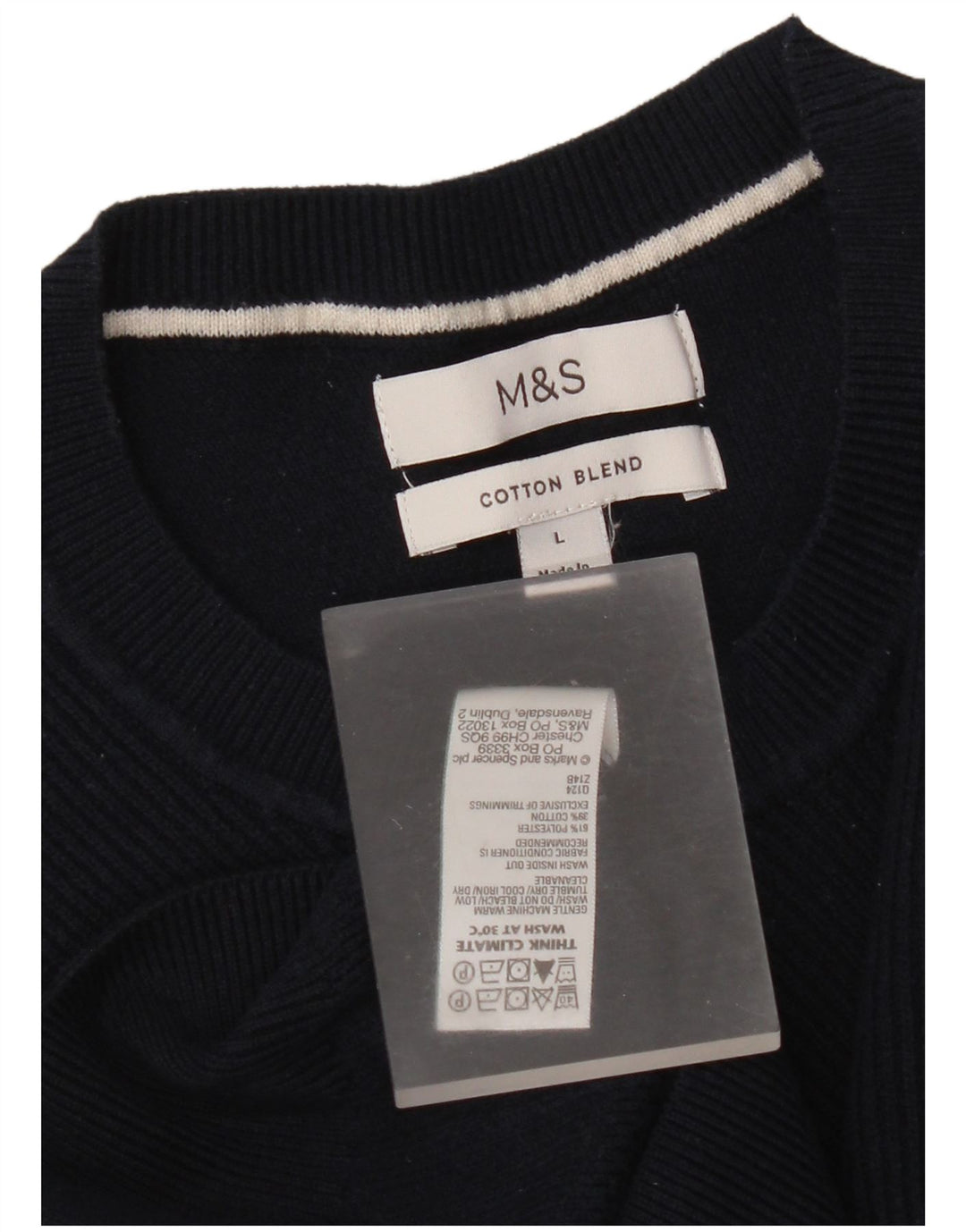 Marks & Spencer Mens Crew Neck Jumper Sweater Large Navy Blue Polyester