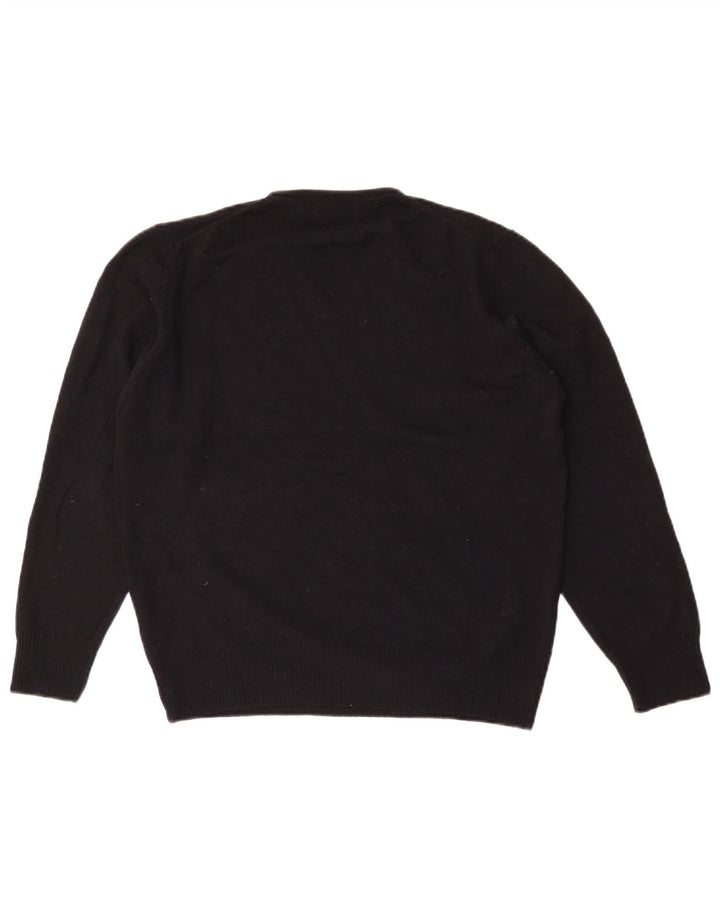 Zara Mens V-Neck Jumper Sweater Large Black Wool