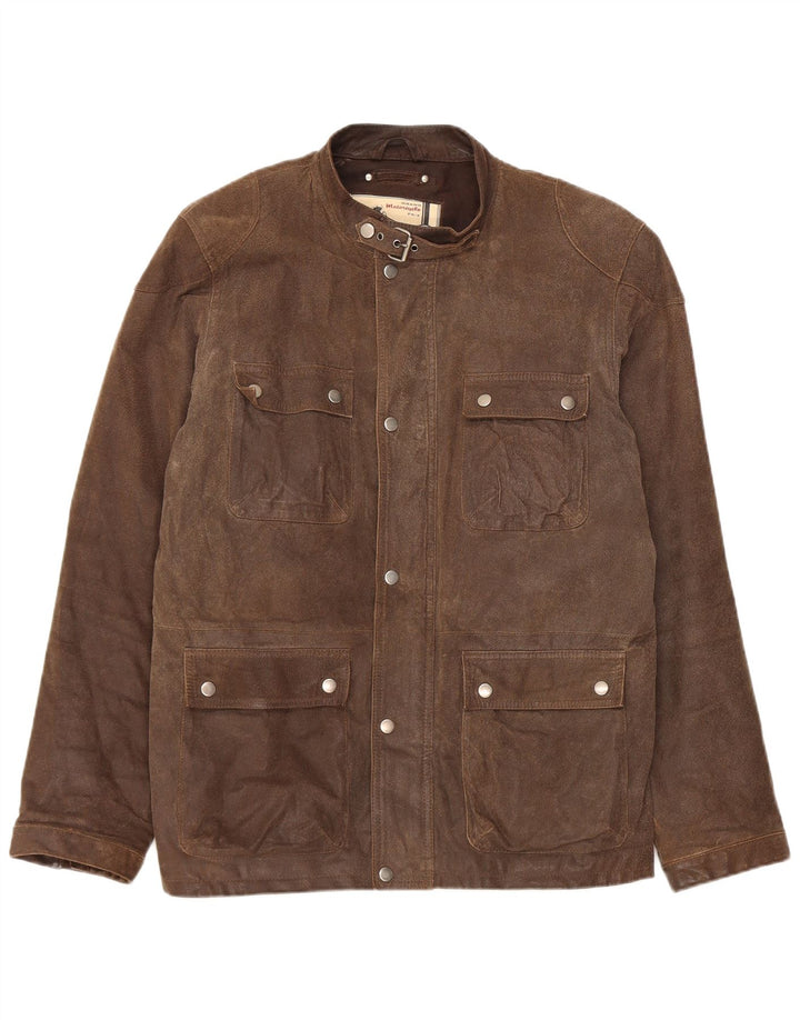 Vintage Mens Motorcycle Leather Utility Jacket UK 38 Medium Brown