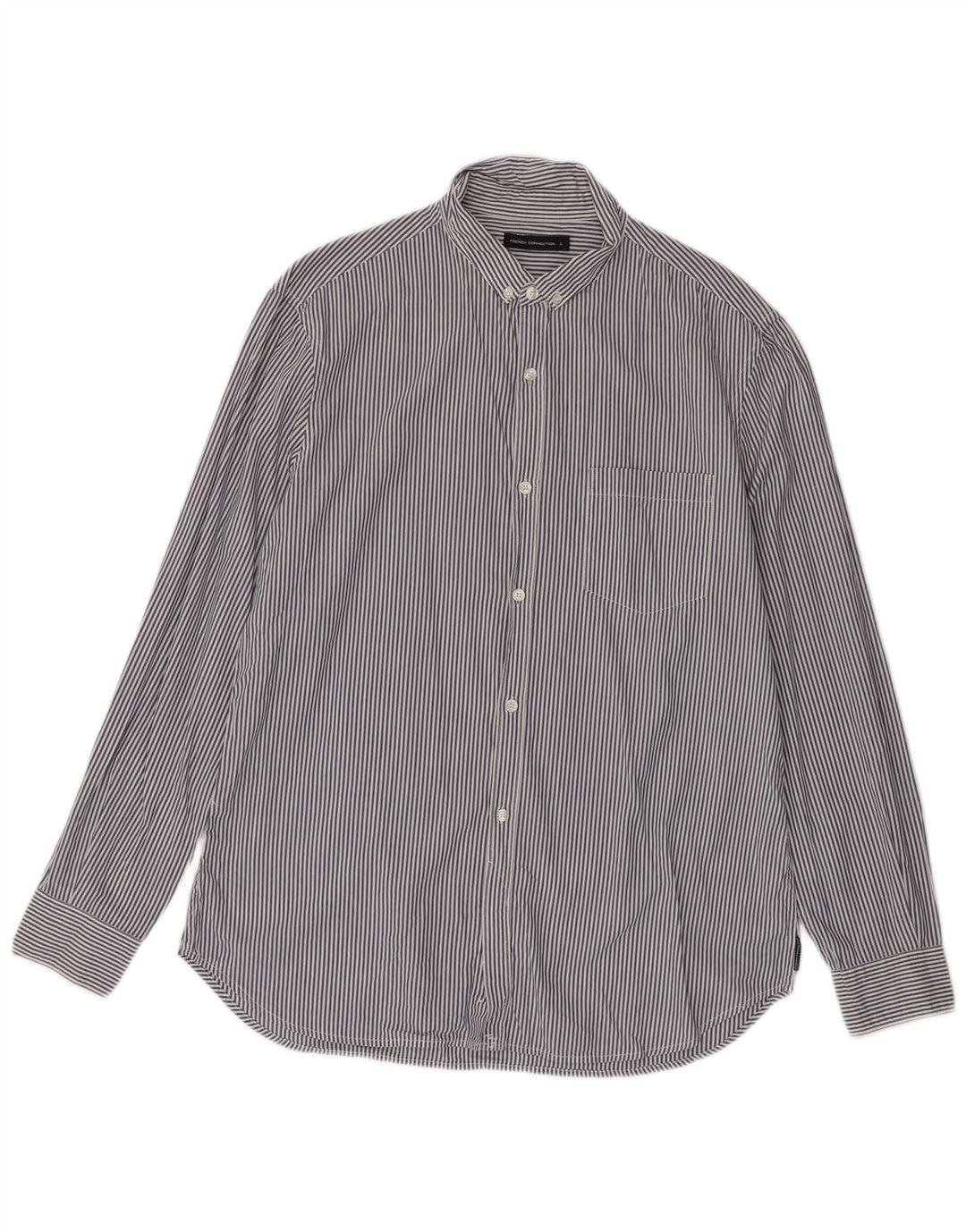 French Connection Mens Shirt Large Navy Blue Pinstripe