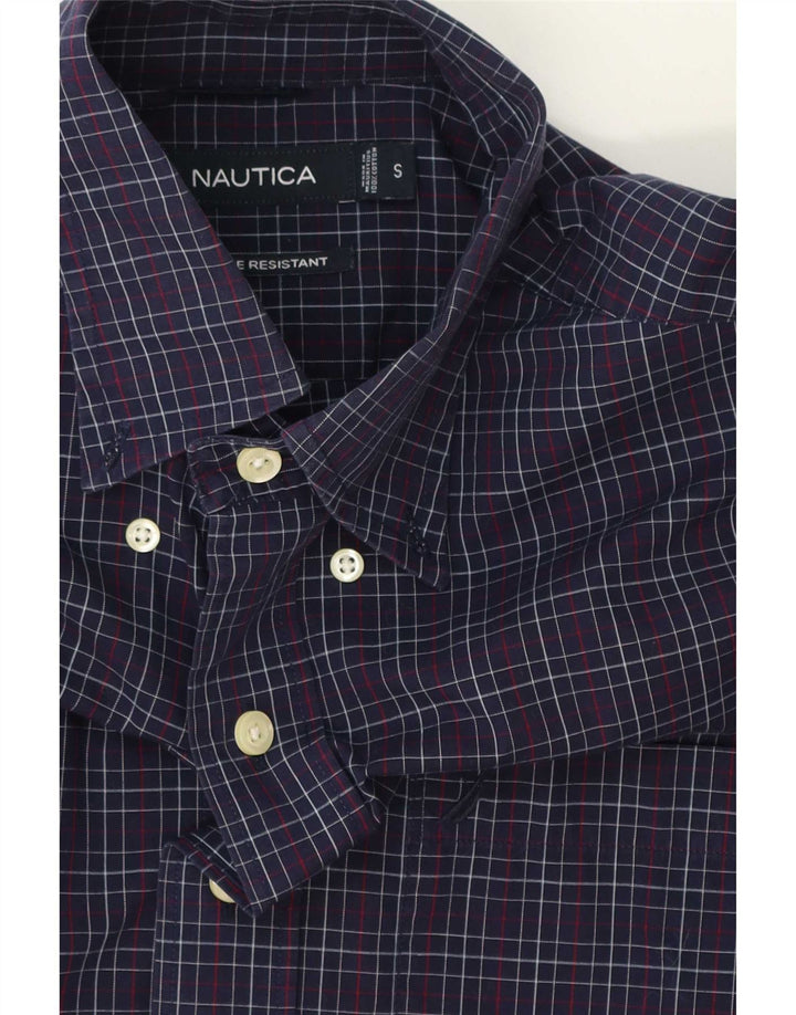 Nautica Mens Shirt Small Navy Blue Check Cotton