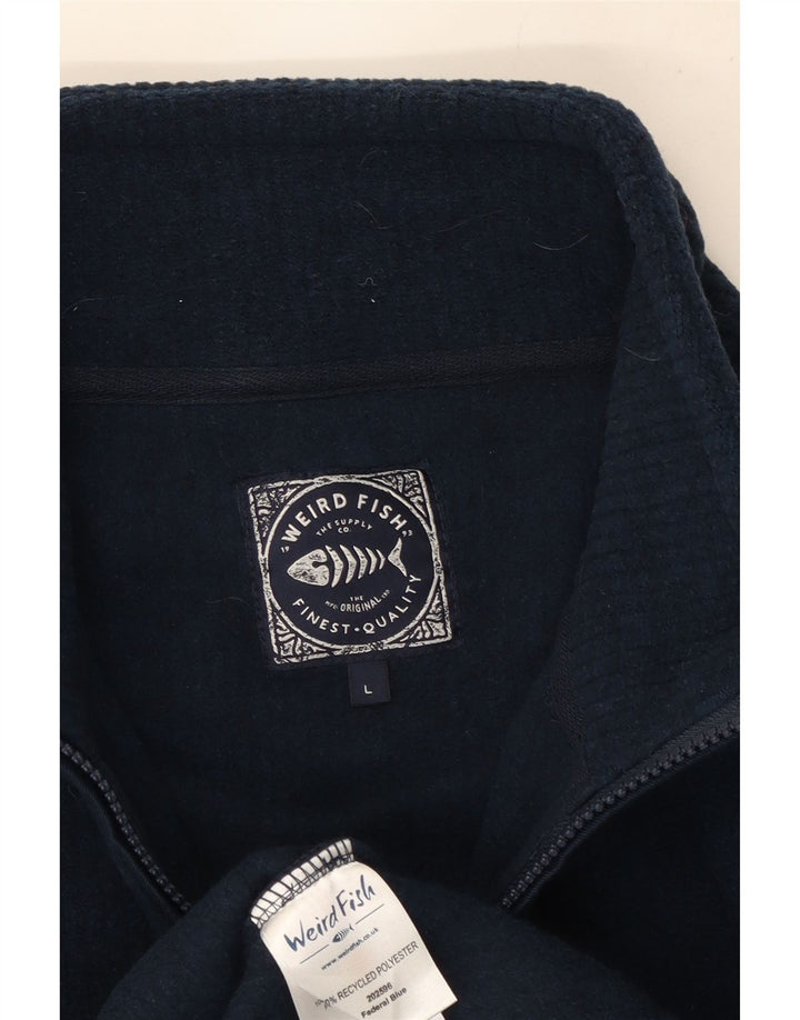 Weird Fish Mens Zip Neck Sweatshirt Jumper Large Navy Blue Polyester