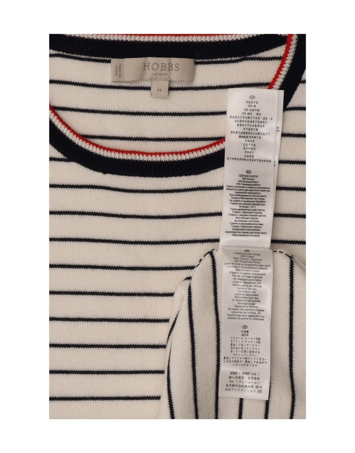 HOBBS Womens Crew Neck Jumper Sweater UK 12 Medium White Striped Vintage Hobbs and Second-Hand Hobbs from Messina Hembry 