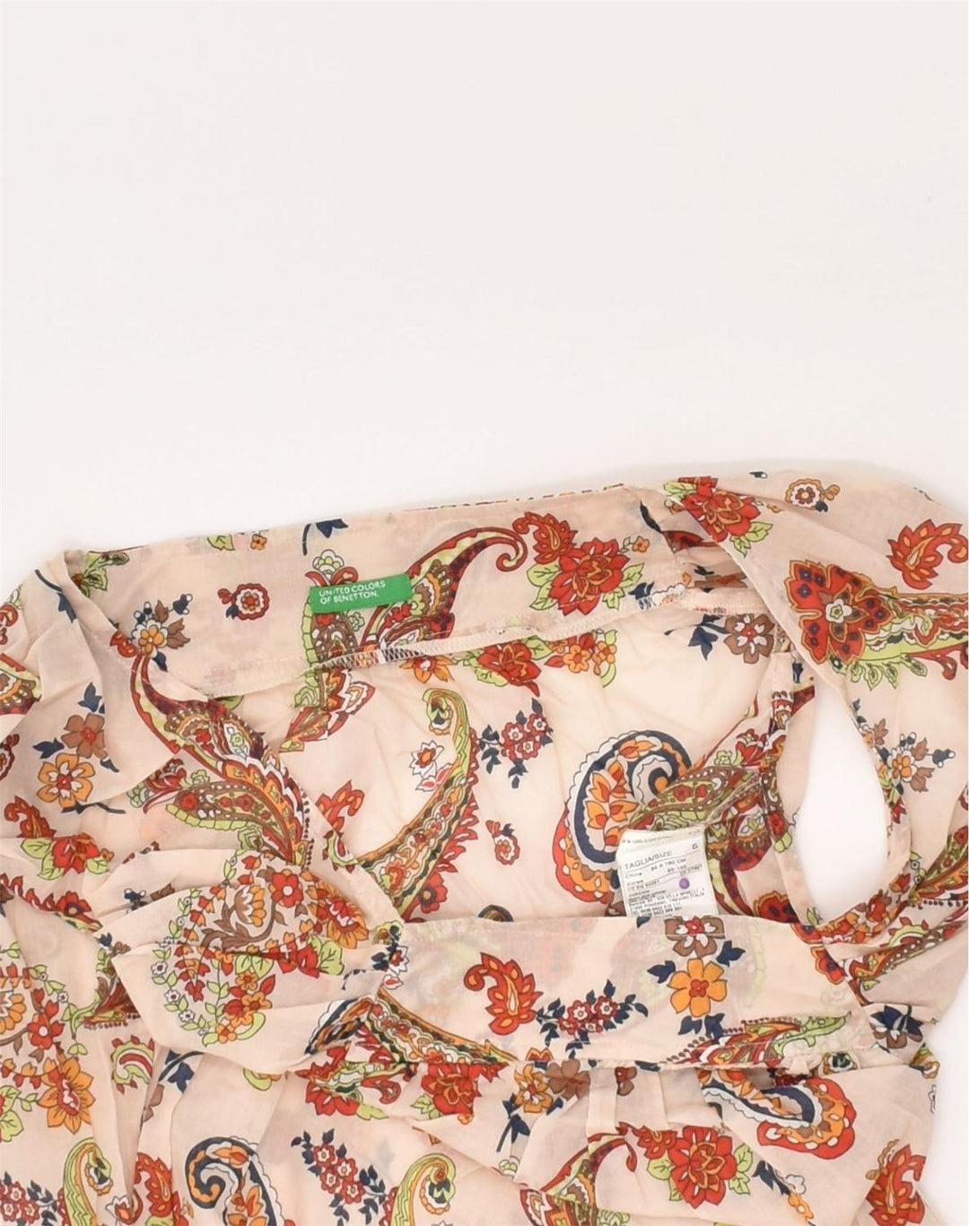 BENETTON Womens Blouse Top UK 8 Small Beige Paisley Cotton | Vintage Benetton | Thrift | Second-Hand Benetton | Used Clothing | Messina Hembry 