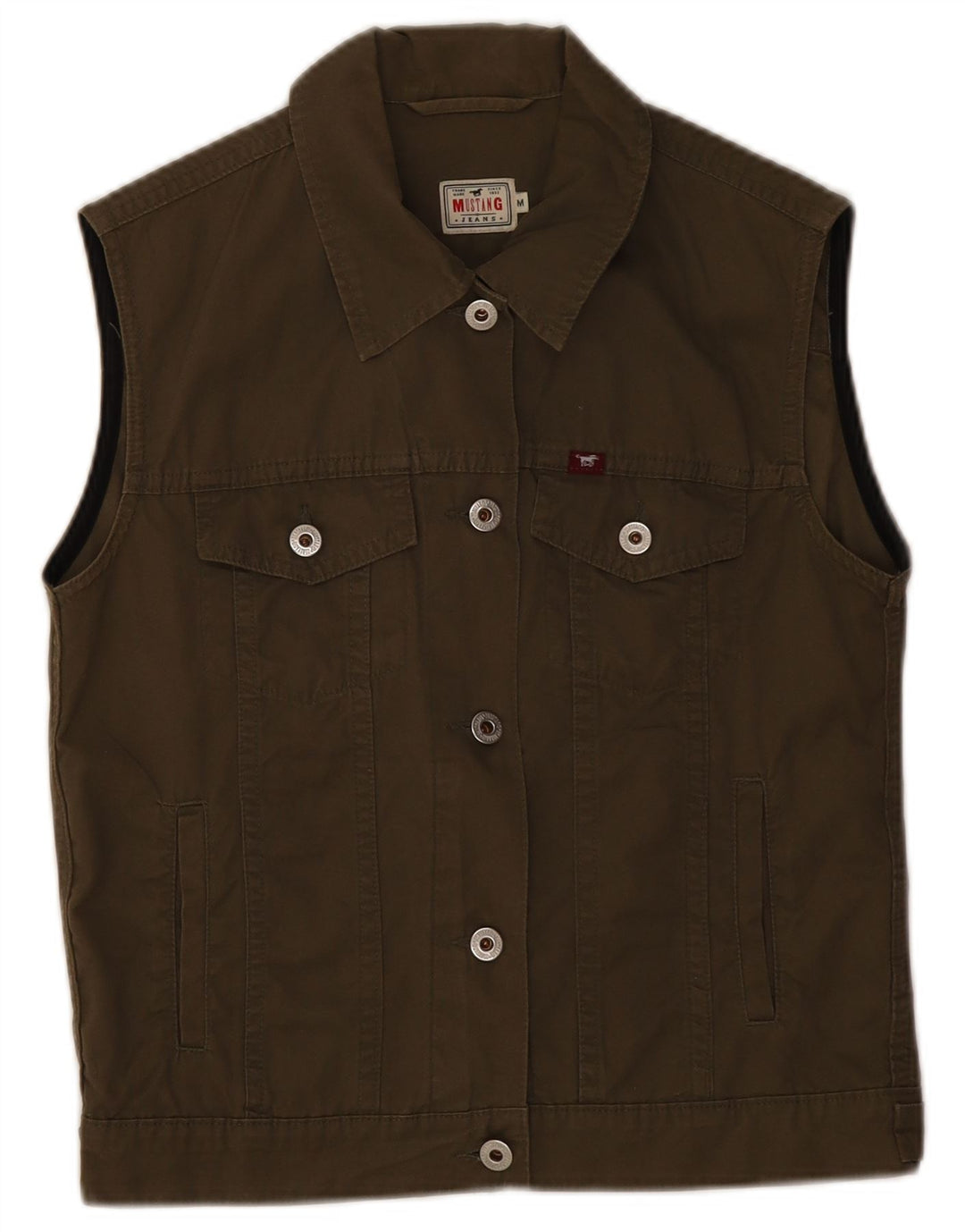 Mustang Womens Denim Gilet UK 12 Medium Khaki Cotton