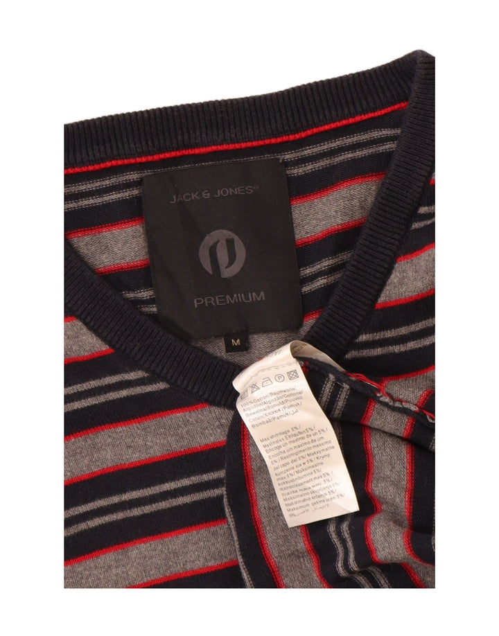 Jack & Jones Herre V-hals sweater mellem grå stribet bomuld