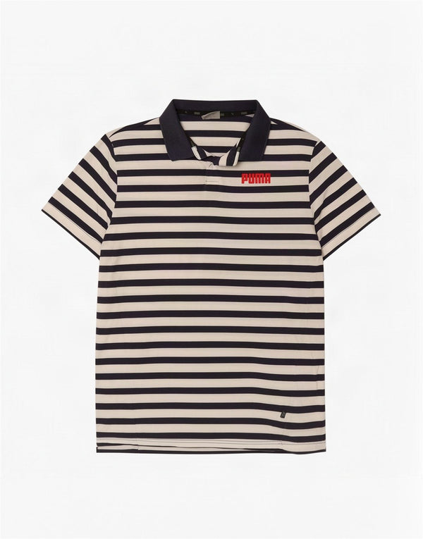Puma Mens Polo Shirt Medium Navy Blue Striped Cotton