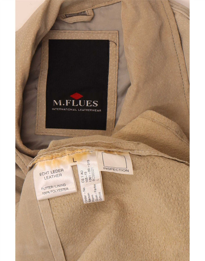 M. Flues Mens Overshirt Suede Shirt Large Beige Leather