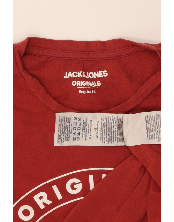 JACK & JONES Mens Regular Fit Graphic T-Shirt Top Medium Red Cotton
