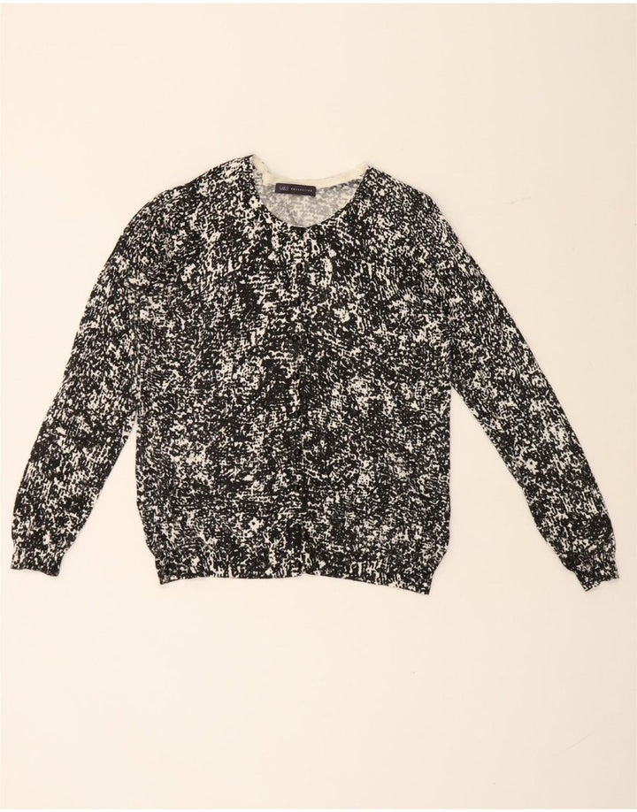 Marks & Spencer Womens Abstract Pattern Cardigan Sweater UK 16 Large Black