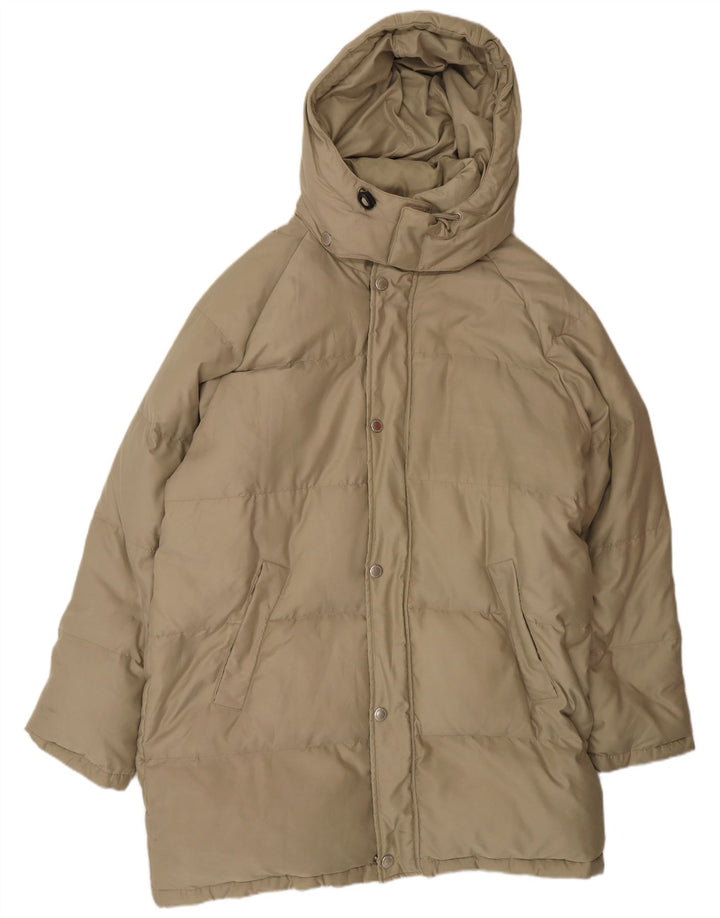 Sergio Tacchini Mens Hooded Padded Coat UK 40 Large Beige Polyester