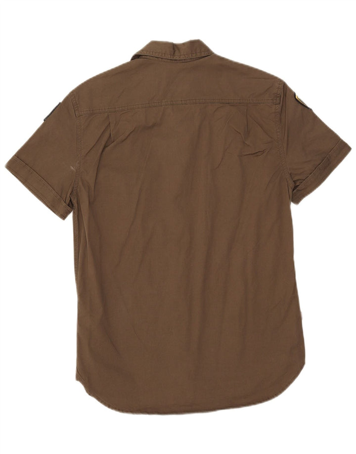 Blauer Mens Graphic Short Sleeve Shirt Small Khaki Cotton