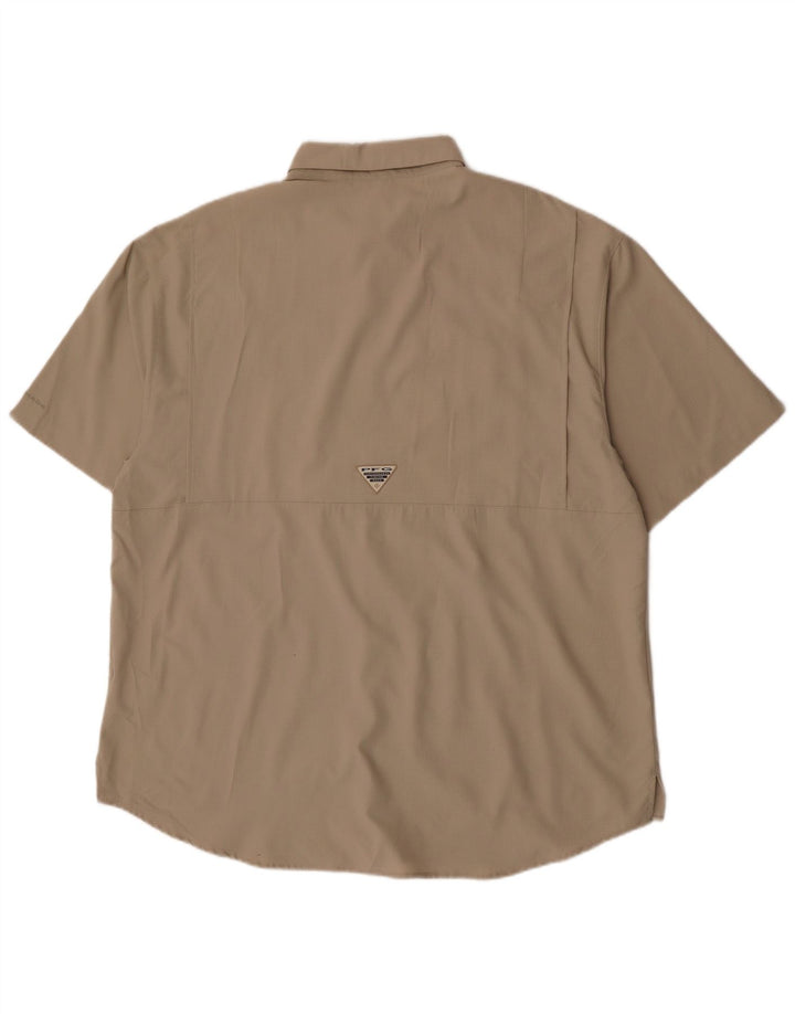 Columbia Mens Short Sleeve Shirt XL Beige Polyester