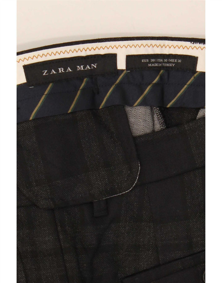 Zara Mens Slim Cropped Trousers EU 38 Small W30 L25 Grey Check Polyester