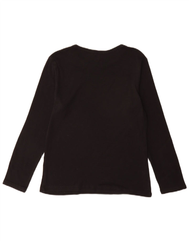Marks & Spencer Womens Top Long Sleeve UK 14 Medium Black Cotton