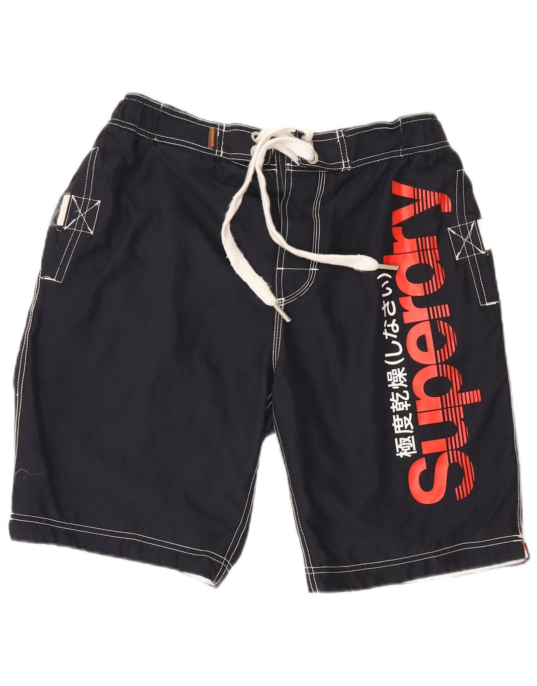 Superdry Mens Graphic Regular Swimming Shorts Large Navy Blue Polyester