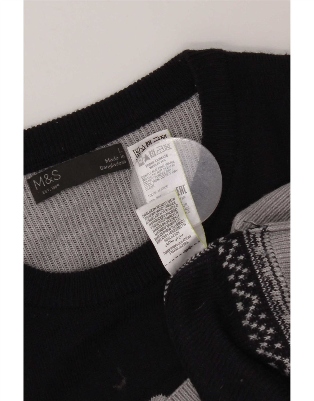 Marks & Spencer Mens Crew Neck Jumper Sweater Large Grey Colourblock