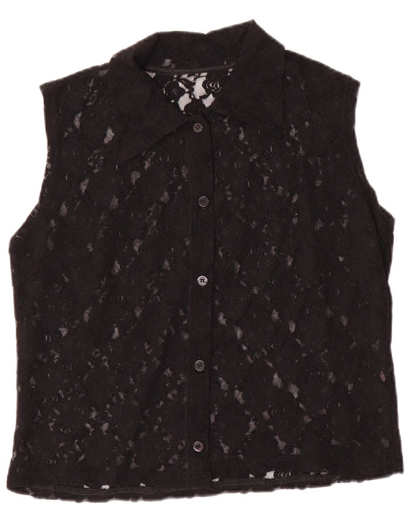 Vintage mujer crop ver a través de camisa sin mangas blusa Reino Unido 8 pequeño negro