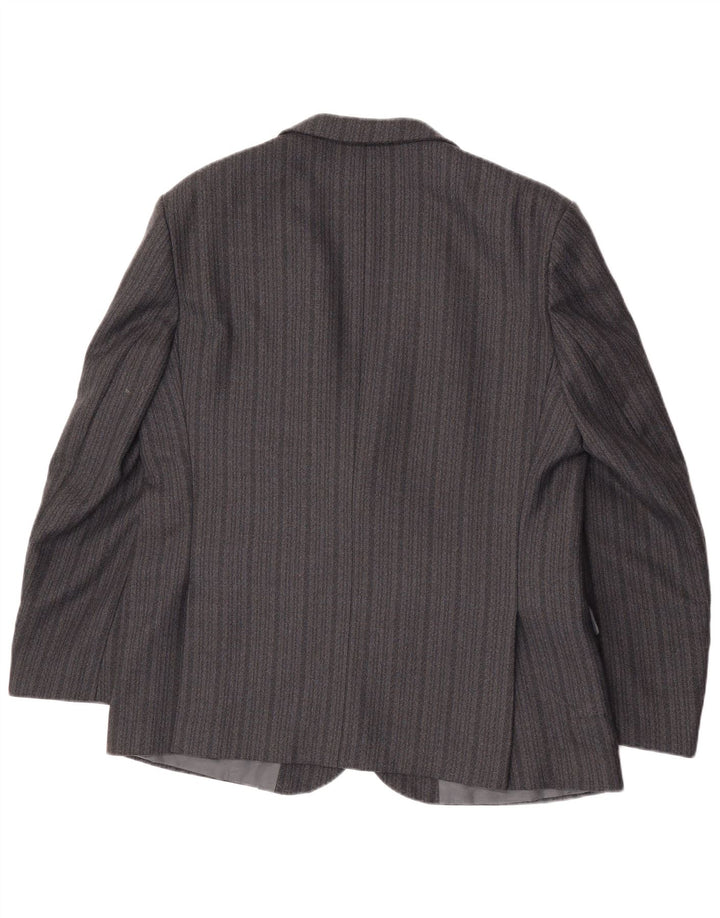 Vintage Mens 2 Button Blazer Jacket UK 44 2XL Grey Striped Terylene