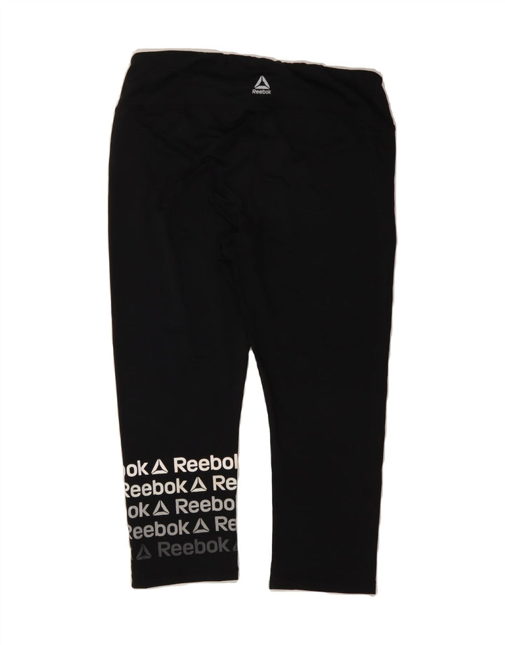 REEBOK Womens Capri Graphic Leggings UK 14 Large  Black Vintage Reebok and Second-Hand Reebok from Messina Hembry 