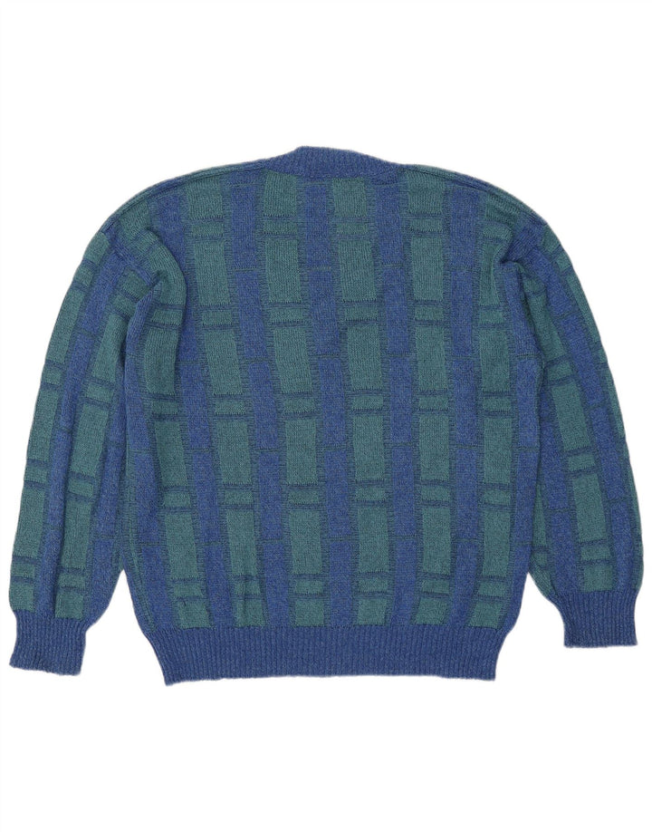 Maselli Mens V-Neck Jumper Sweater Large Blue Check