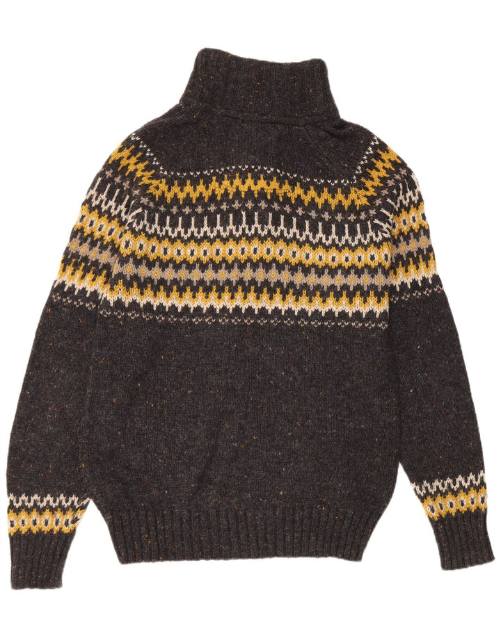 Fat Face Mens Button Neck Jumper Sweater Medium Grey Fair Isle Wool