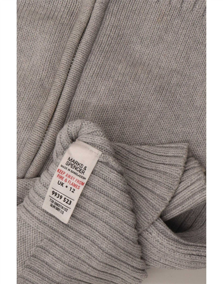 Marks & Spencer Womens Full Zip Cardigan Sweater UK 12 Medium Grey Cotton
