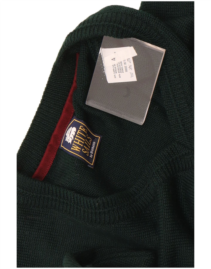 White Sails Mens V-Neck Jumper Sweater Large Green Wool