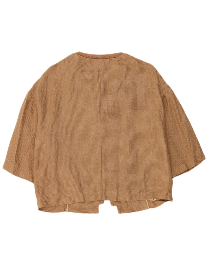 Massimo Dutti Womens 3/4 Sleeve Open Blazer Jacket UK 16 Large Brown Linen