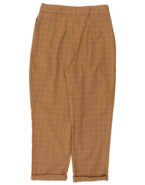 Topshop Womens Pegged Cropped Trousers UK 10 Small W28 L24 Beige Check