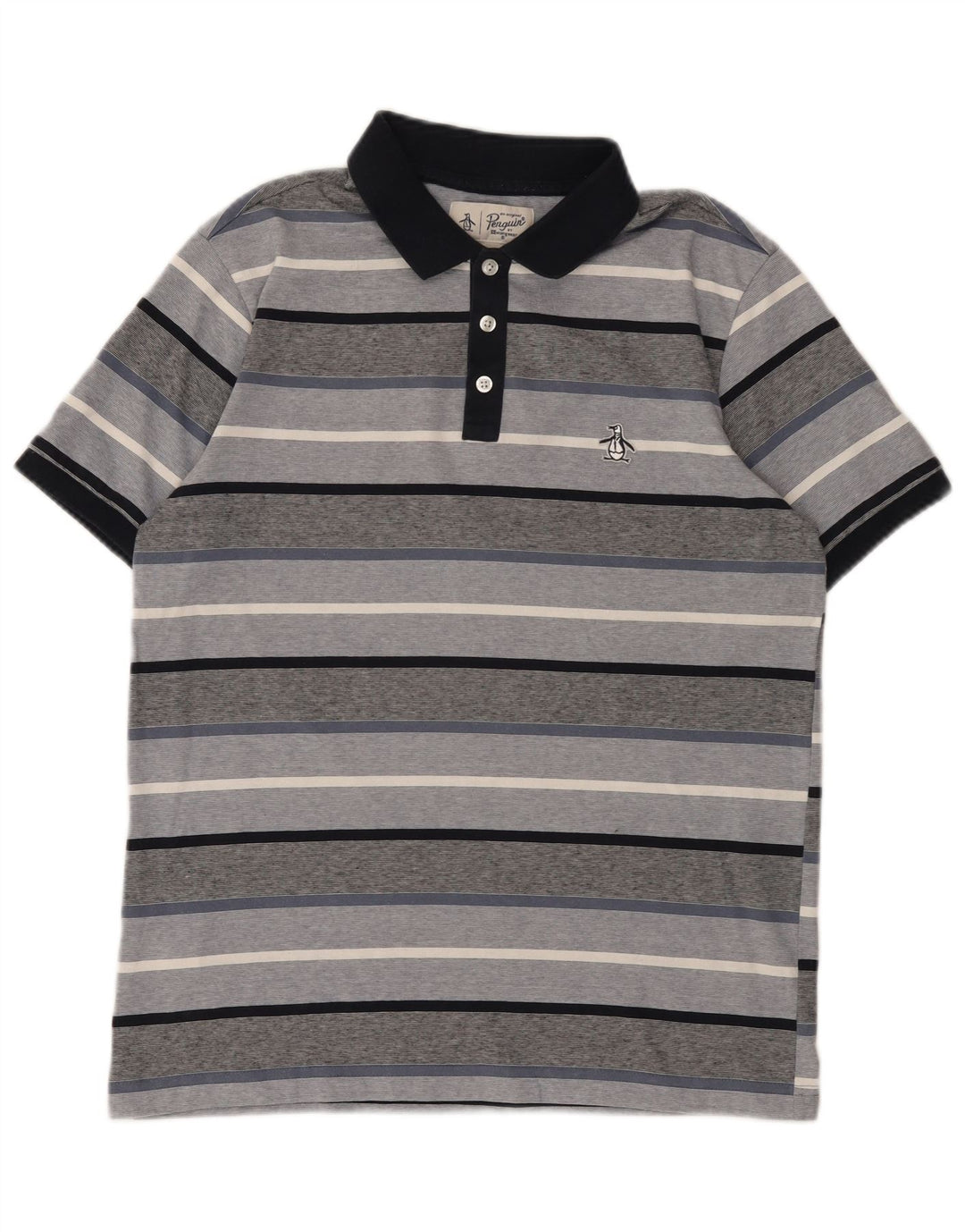 Polo da uomo Penguin in cotone a righe grigio medio
