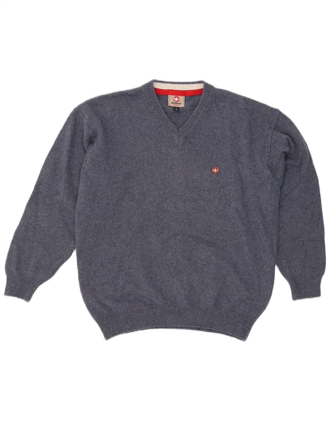 Murphy & Nye Mens V-Neck Jumper Sweater Large Blue Wool