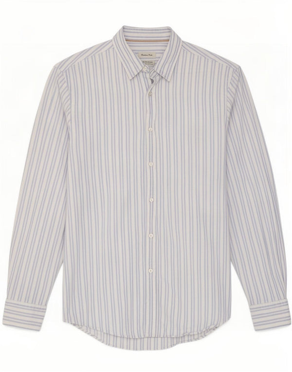Massimo Dutti Mens Shirt Large Blue Striped Cotton