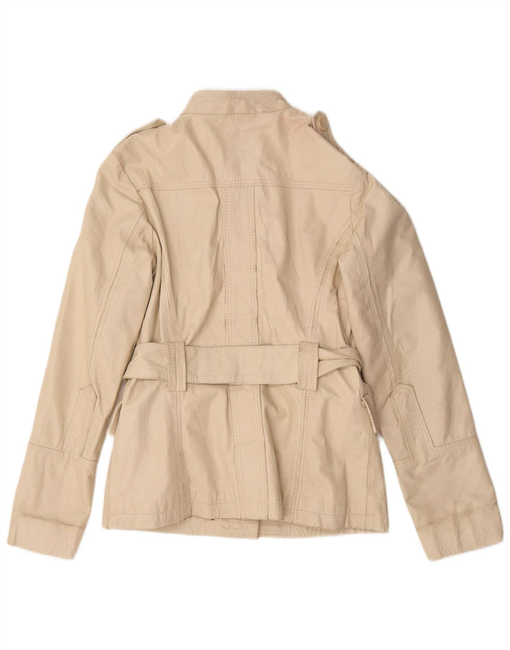 Vintage Womens Military Leather Jacket IT 44 Medium Beige Leather