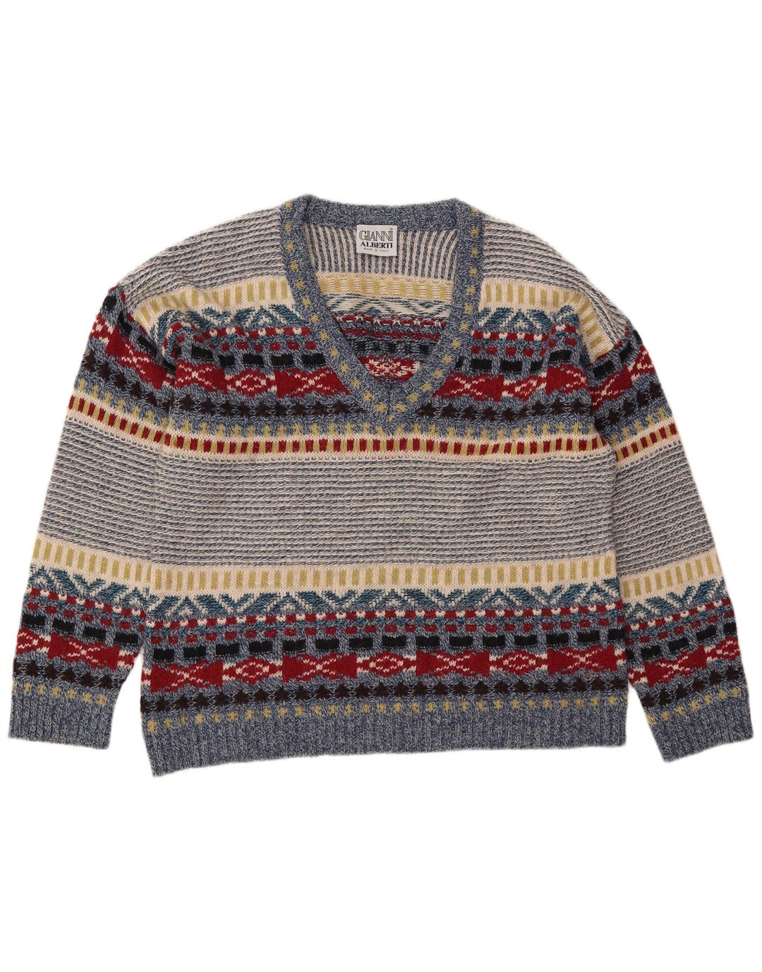 Gianni Alberti Mens V-Neck Jumper Sweater IT 52 Large Multicoloured