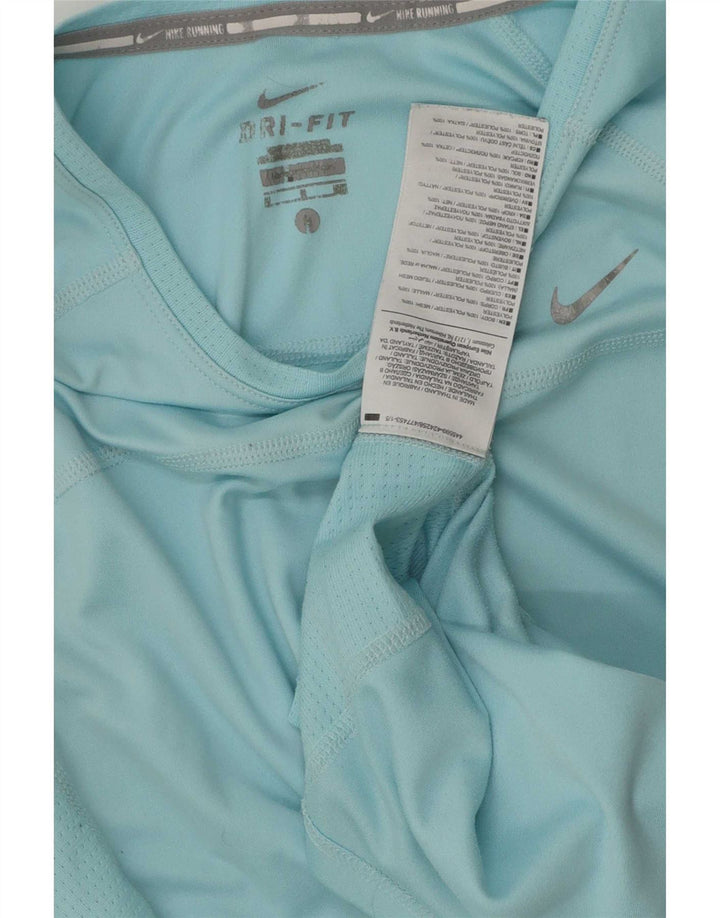 Nike Womens Dri Fit T-Shirt Top UK 10 Petit Bleu Polyester