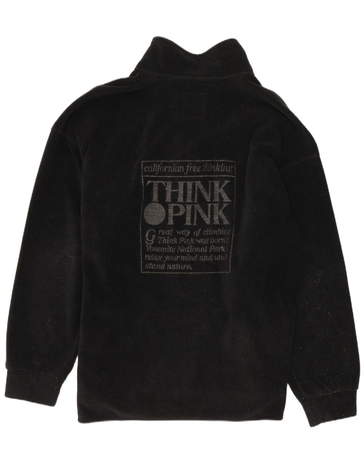Think Pink Herren-Fleecepullover mit grafischem Reißverschluss und Reißverschluss, Größe L, aus schwarzem Polyester